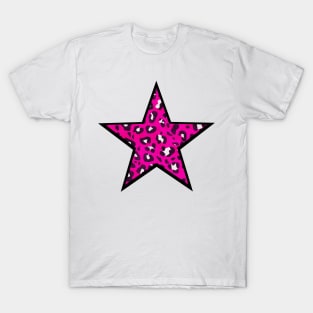 Bright Pink and Black Leopard Print Star T-Shirt
